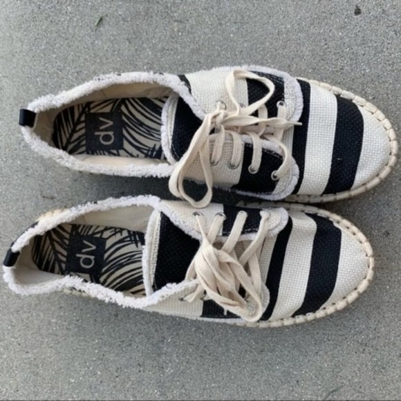 DV Dolce Vita Roxie jute Espadrille black white striped Platform womens 9 - Picture 4 of 8